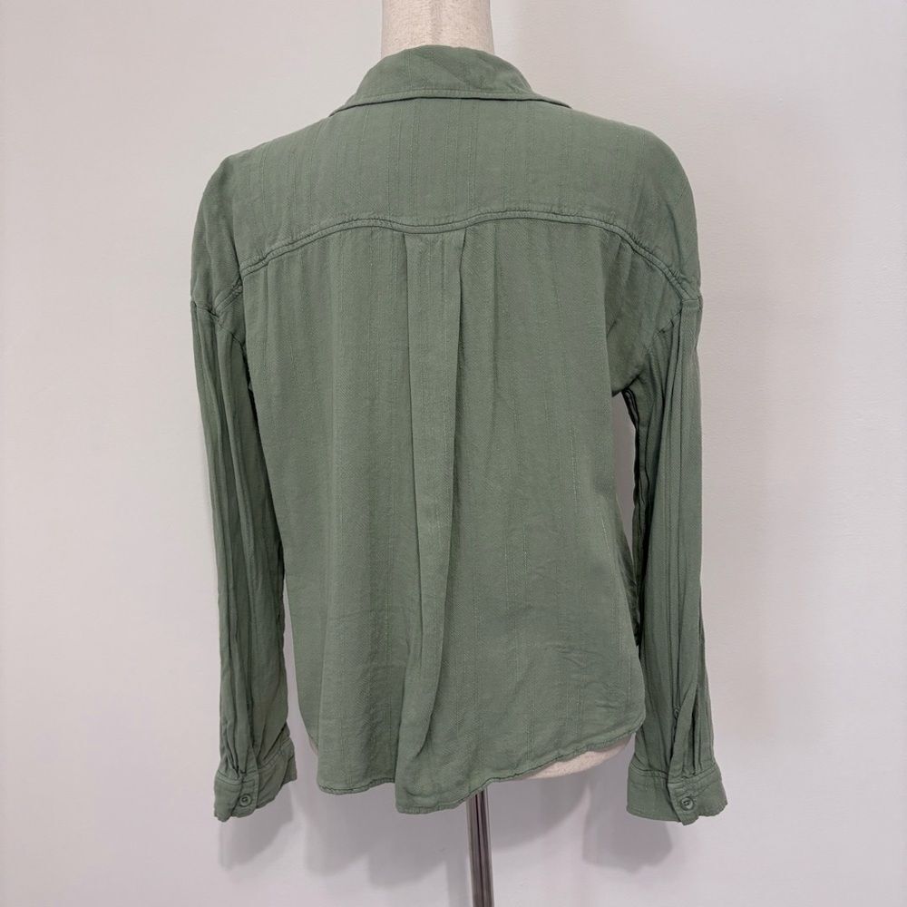 Cloth & Stone Green Linen Blend Button Up Long Sleeve Shirt Sz L - Picture 3 of 5